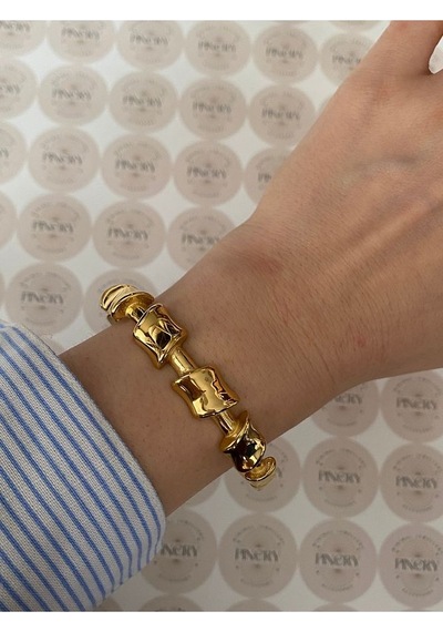 Pinery Jewels Kesme Gold Modern Paslanmaz Çelik Kelepçe Bileklik -günlük Ve Öze Altın