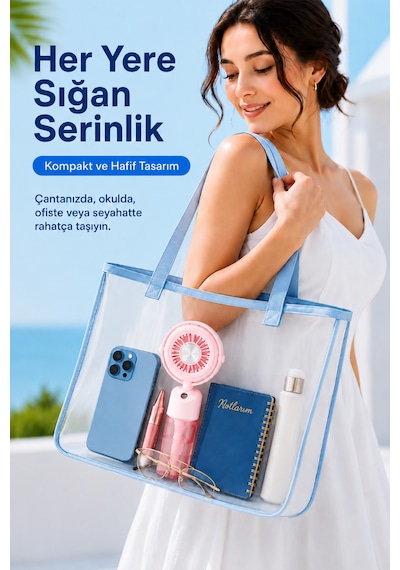 Taşınabilir Şarjlı Su Püskürtmeli 3 Kademeli Mini El Fanı Pembe