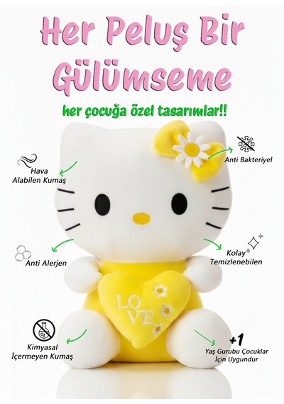 Hello Kitty Peluş Oyuncak 35cm - Sevimli & Yumuşacık Açık Sarı