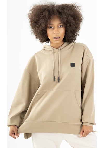 Maraton Sportswear Comfort Kadın Kapşonlu Uzun Kol Basic Açık Vizon Sweatshirt 21915-açık Vizon Açık Vizon