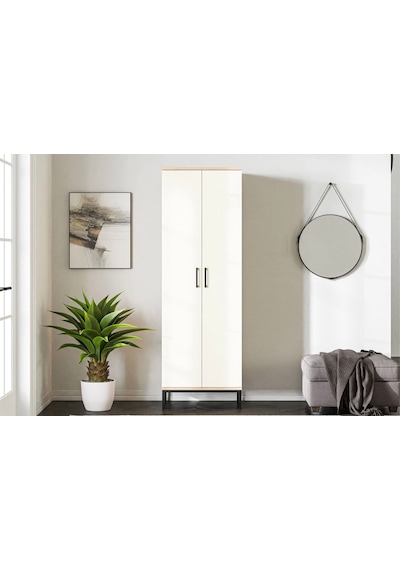 Fibona Modern 2 Kapaklı Çok Amaçlı Antre Dolabı - Metal Ayaklı Ayakkabılık Atlantik Çam - Beyaz