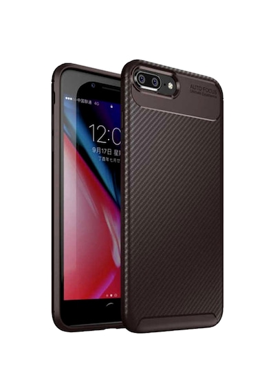 Apple Uyumlu iPhone 7 8 Karbon Desenli Negro Silikon Kılıf Kahverengi