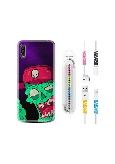 Huawei Y6 2019 Kılıf Kablo Koruyuculu Green Face 1609