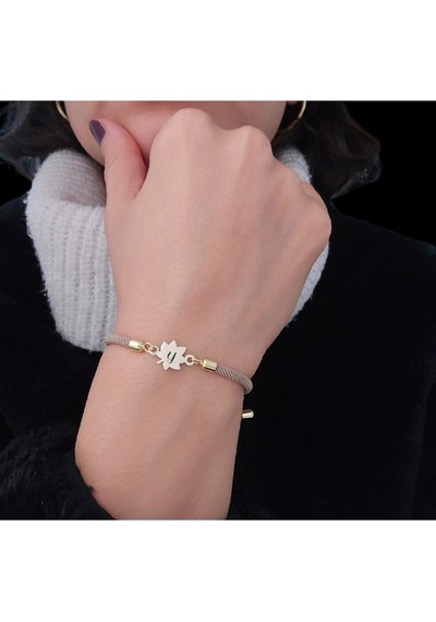 Y Harfine Özel 14 Ayar Altın Plakalı Yaprak Figürlü Örgü İpli Hediye Bileklik-331harf-kahverengi Altın