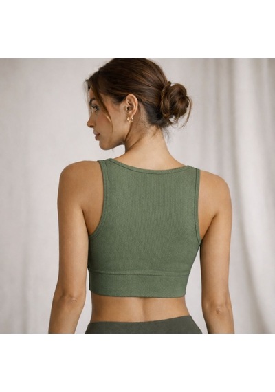 Enva Store Kadın Ribana Askılı Fitilli Crop Haki