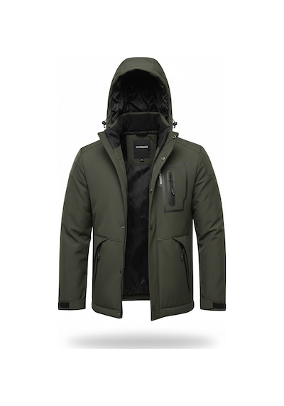 Mero Life Haki Su Ve Rüzgar Geçirmez Içi Kürklü Softshell Mont Haki