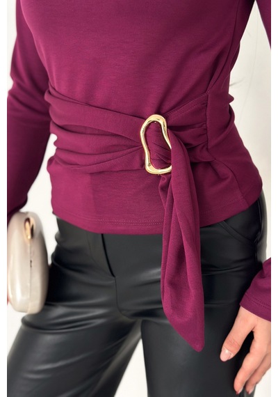 Noa & Noa Kadın Yan Bağlamalı Tokalı Bluz Magenta Twist bordo