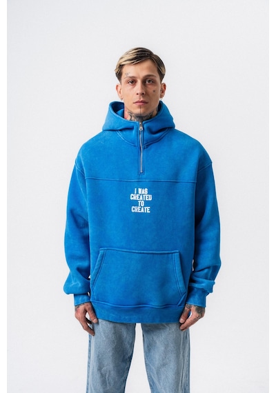 Respire Erkek Create Baskılı Kapüşonlu Oversize Hoodie Mavi