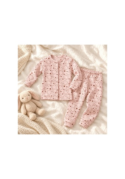 Cerenbebe Kız Çocuk Pijama Takımı Tavşan Desenli Pembe