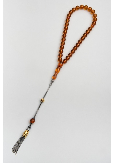 So Chic Kehribar Taşlı Siyah Rodyum Kaplama Gümüş 28 CM Tesbih