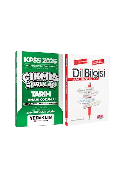 Yediiklim 2026 Kpss Ortaöğretim Önlisans Tarih Konularına Göre Çıkmış Sorular Ve Akm Dil Bilgisi Soru Bankası Seti 2 Kitap