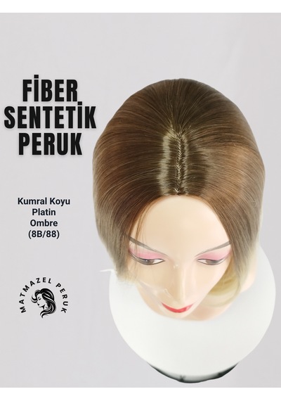 Kısa Sentetik Peruk Kumral Koyu Platin Ombre