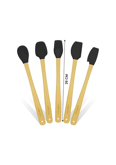 Valletta Indigo 5 Li Siyah Bambu Silikon Spatula Seti Uzun 26 Cm