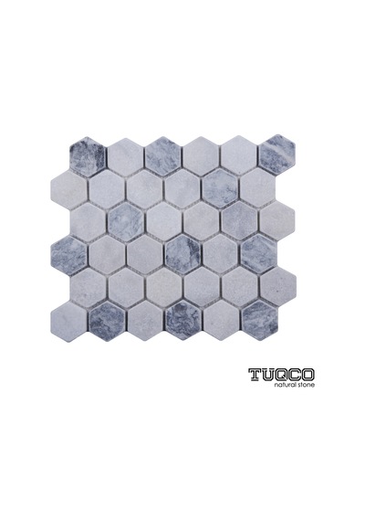 2’’ Hexagon Muğla B - Gümüş Eskitme Mermer Mozaik