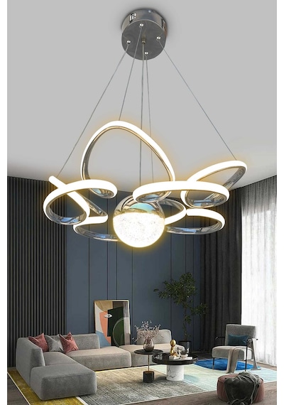 Kral Tacı Model Tek Toplu Led Avize - - Kumandasız / Krom Krom