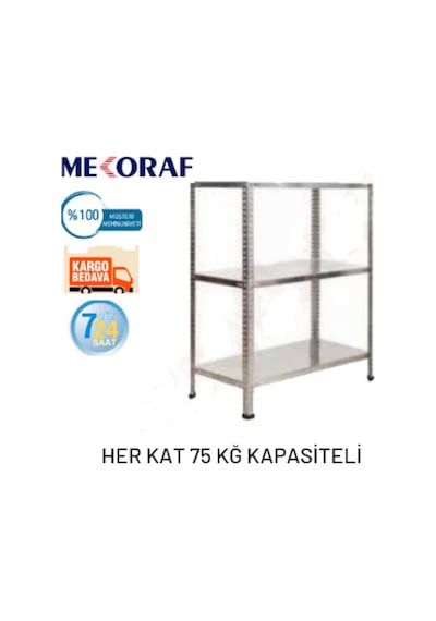 Mekoraf 3 Katlı 59X93 100Cm Yükseklik Raf Sistem Gri
