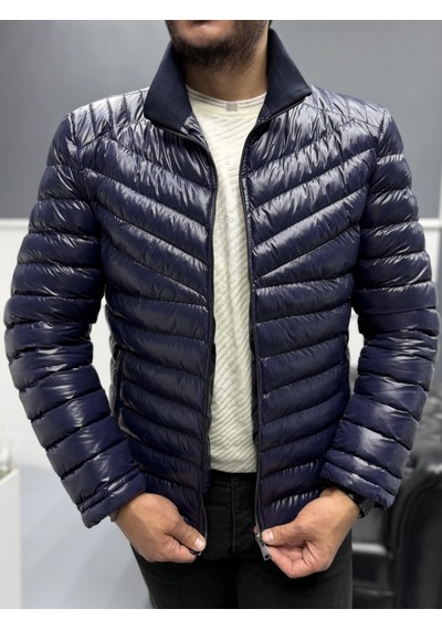Avni Ceylan Erkek Parlak Şık Slim Fit Kışlık Şişme Mont Lacivert