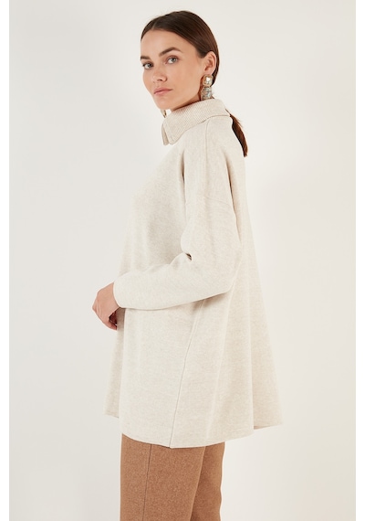 Lela Yarım Fermuarlı Oversize Triko Bayan Kazak 4616079 Krem