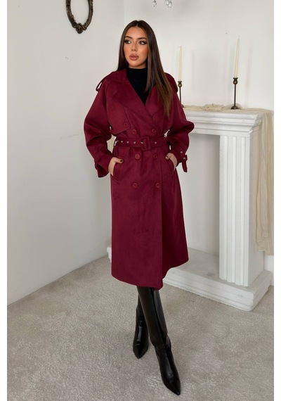 Alemdarshop Bordo Reglan Kollu Süet Trençkot