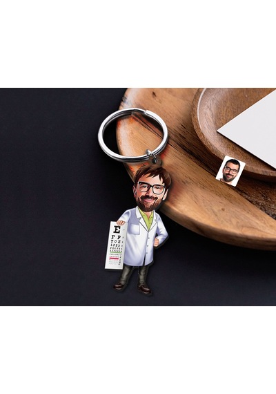 Bk Gift Kişiye Özel Doktor Karikatürlü Ahşap Anahtarlık-8 Sevgiliye Hediye, Arkadaşa Hediye, Doğum Günü Hediyesi