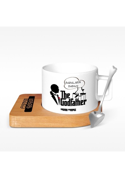 Kişiye Özel The Godfather Tasarımlı Ahşap Altlıklı Seramik Fincan