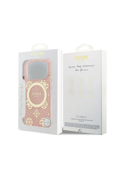 Apple Uyumlu iPhone 17 Pro Kılıf Guess Lisanslı M-safeli Iml Peony Ve 4g Desenli Klasik Logolu Kapak Pembe Pembe