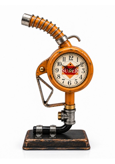 Nostalji Retro Turuncu Metal Saatli Benzin Pompası Masa Saati