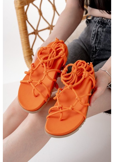 Aymood 1001-1001 Orange Bilekten Bağcıklı Kadın Sandalet Turuncu
