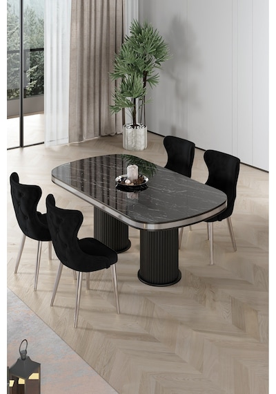 Canisa Galya Serisi Lak Panel 90x168 Sabit Sonata Mutfak Masa Takımı 4 Siyah Sandalye Sonata Masa Siyah Sandalye Canisa Galya Serisi Lak Panel 90x168 Sabit Sonata Mutfak Masa Takımı 4 Siyah Sandalye Sonata Masa Siyah Sandalye