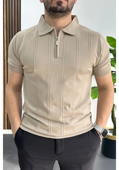 Erkek Desenli Polo Yaka Tişört Vizon Edw457 Vizon