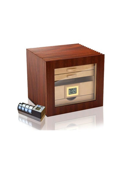 Cigarloong Camlı 3 Çekmeceli Puro Kutusu Ceviz 60's Cigarspa Elektronik Nemlendirme