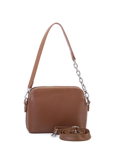 Nas Bag Kadın Omuz Ve Çapraz Zincirli Ve Uzun Çift Askılı 20x15 Cm Taba Victoria
