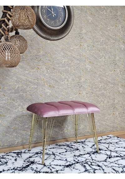 Zafir Metal Gold Tel Ayaklı 60 Cm Puf Bench - Puf - Bench - Oturak - Mutfak Oturağı - Antre Oturağı Pembe