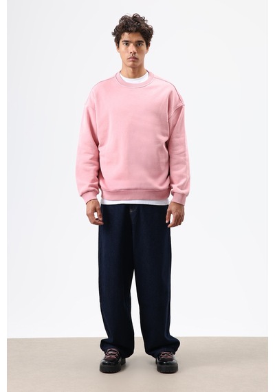 Vamos Basic Oversize Yıkamalı Sweatshirt Somon