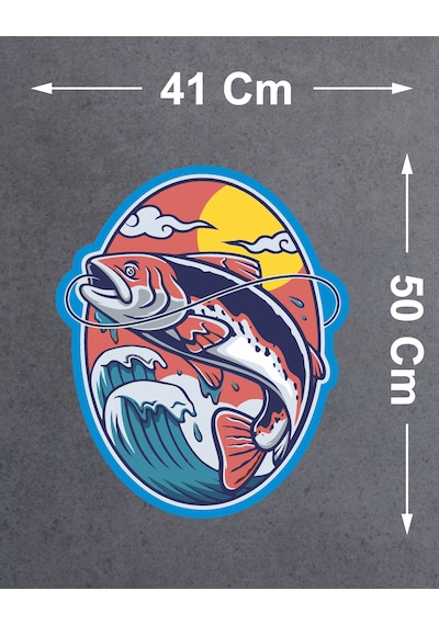 Balık Avı Balıkçılık Sticker - Denizcilik Balık Off Road Araba Oto Motosiklet Karavan Cam Sticker - 00224 50x41 Cm