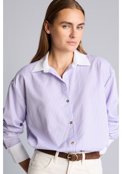 Defacto Oversize Kontrast Yaka Çizgili Poplin Gömlek I8664ax26aupr141 Mor-pr141