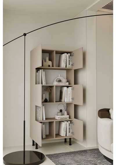 Hitit Kitaplık 175 Cm - Vitrin - Gümüşlük 100% Mdf Metal Ayak Kumtaşı