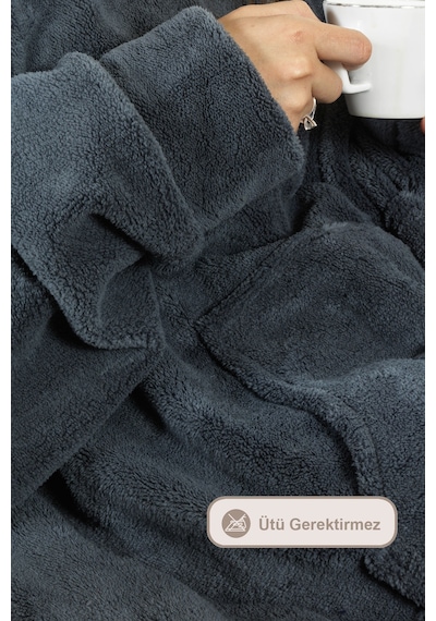 Elart Enjoy Tv Battaniyesi Wellsoft Kapüşonlu Giyilebilir Unisex Over Size 80x110 Cm Antrasit Antrasit