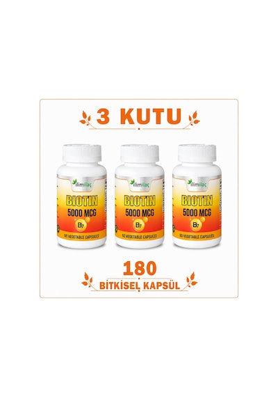 Biotin 5000 Mcg 3 Kutu 180 Bitkisel Kapsül Biotin Takviye Edici Gıda