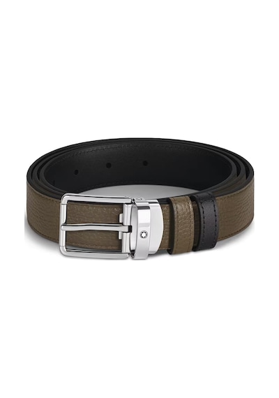Montblanc Günlük Tokalı Haki - Siyah 30 Mm Çift Taraflı Deri Keme Yeşil