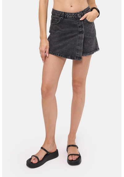 Itsbasic Kadın Gri Renk Önü Düğmeli Denim Şort Etek 1638 Gri