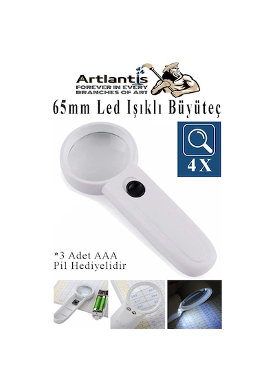 Led Işıklı Büyüteç 65 Mm 1 Adet 4x Büyütme Optik Büyüteç El Tipi Işıklı Lens Taşınabilir Okul Büro Ofis