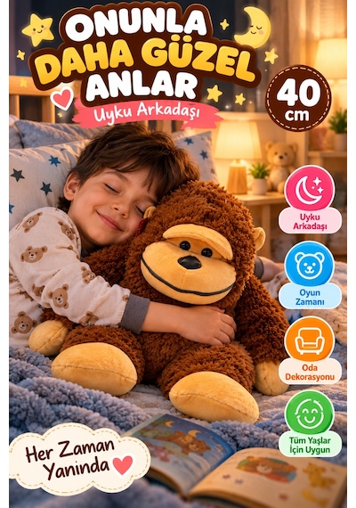 40 Cm Peluş Goril Oyuncak Yumuşak Sevimli Maymun Çocuk Odası Oyun Uyku Arkadaşı Kahverengi Büyük Boy Kahvrengi