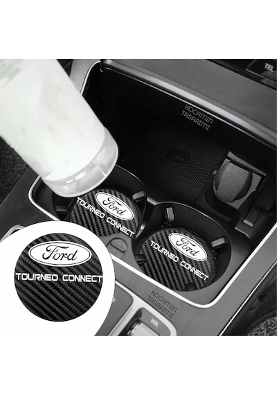 Ford Tourneo Connect Yazılı Karbon Araç Bardak Altlığı Ford Tourneo Connect Modeli İçin 7 Cm Şık Tasarım 2 Adet 2 Adet
