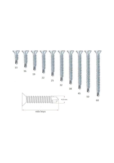 4.8x38 Mm Yhb Matkap Uçlu Akıllı Vida Dın 7504p X 20 Adet Rf149 4.8 x 38 MM