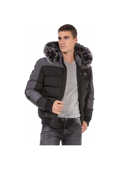 Cipo & Baxx Cm182 Kürklü Çift Renk Şişme Mont Siyah