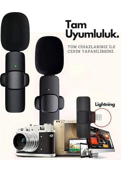 Type-c Çiftli Kablosuz Yaka Mikrofon Seti Telefon Vlog Canlı Yayın Tiktok Youtube Uyumlu