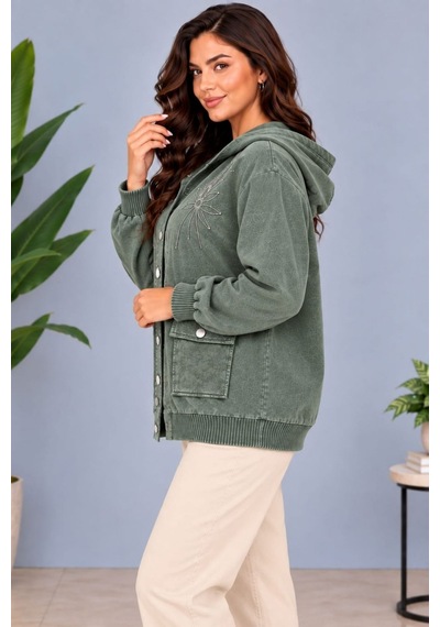 Cedy Denim Cedy -özel Tasarım Kadın Taş Ve Nakış İşleme Detaylı Düğmeli Kapüşonlu Sweat Hırka C7150 Haki Cedy Denim Cedy -özel Tasarım Kadın Taş Ve Nakış İşleme Detaylı Düğmeli Kapüşonlu Sweat Hırka C7150 Haki