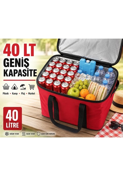 40 Lt Termos Çanta - Folyo İzolasyonlu Soğuk Sıcak Koruyucu Termal Taşıma Çantası, Fermuarlı, Kulplu Piknik Plaj Kamp Market Alışveriş Çantası 40 X 30 X 25 Cm Çok Renkli