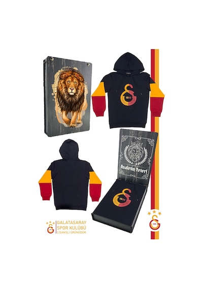 Galatasaray Orijinal Lisanslı Logolu Kapüşonlu Sweat Kutulu 091 Siyah